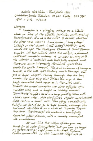 Notes on the History of Llangwm featuring details of St Jerome's Church